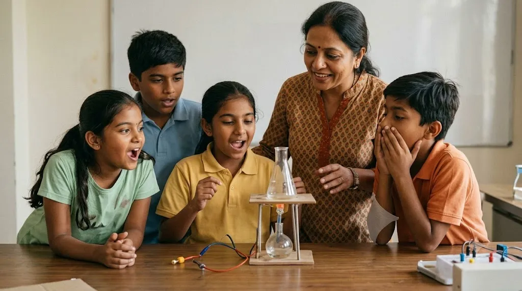 Learning — Students and mentor conducting a science experiment